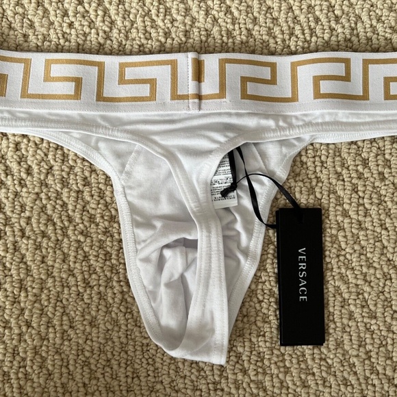 Versace Greca Border Medusa Greek Key Logo White Thong Underwear w/ Tags+Box - Picture 13 of 14